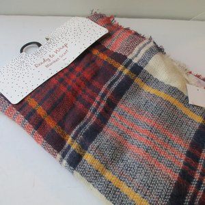 *Ready to Wrap Red Cream Blanket Scarf Fringe Edge